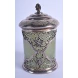AN EARLY 20TH CENTURY CHINESE SILVER MOUNTED JADE JAR AND COVER Late Qing/Republic. 405 grams. 14 cm