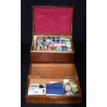 A mid century Sri Lankan wooden laminated sewing box together with a mahogany sewing box 13 x 16cm (