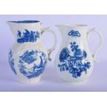 Caughley cabbage leaf moulded mask jug with Fisherman pattern and a Worcester plain sided jug wit Na