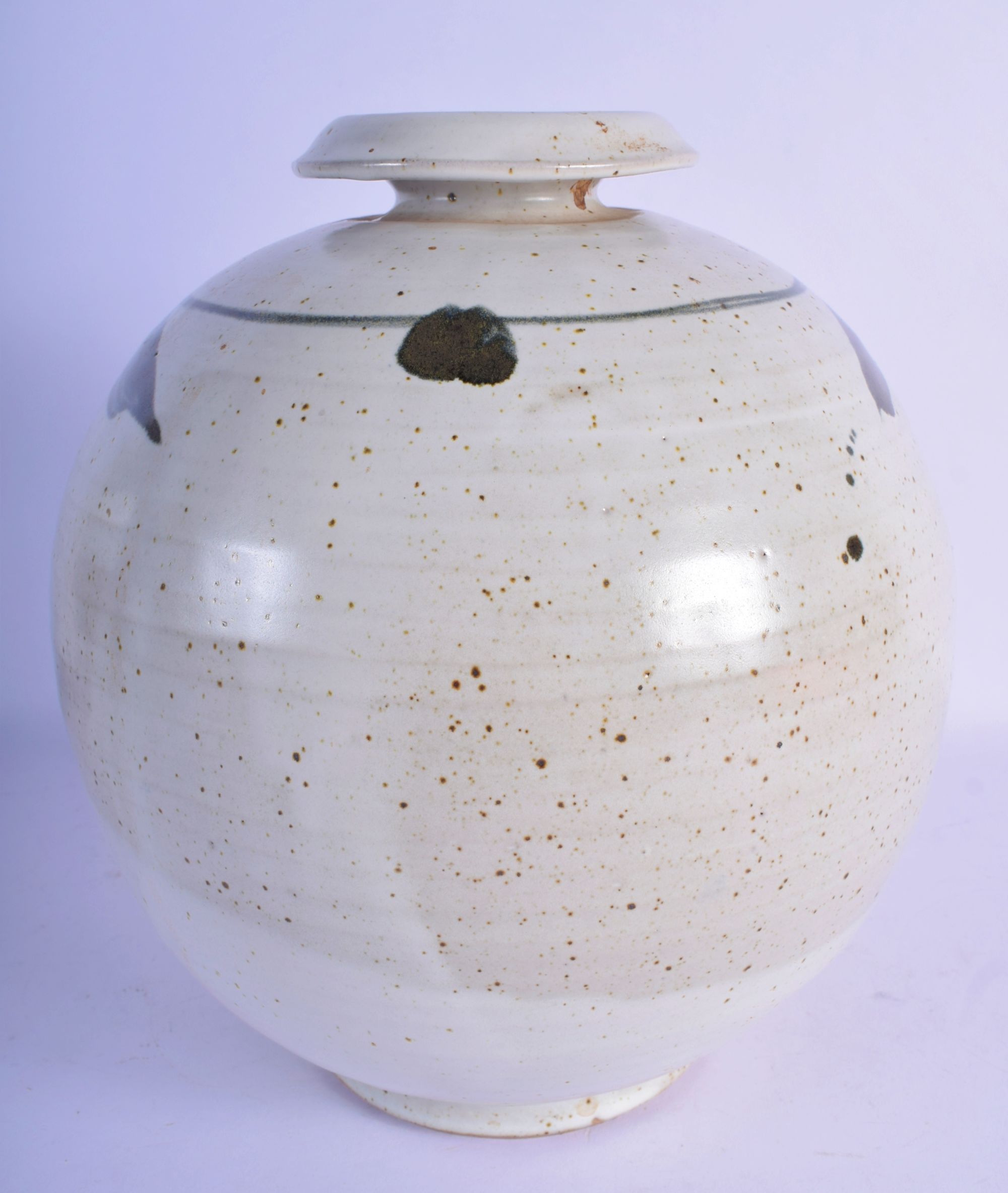 A LARGE STUDIO POTTERY STONEWARE VASE painted with sprays. 26 cm x 18 cm. - Image 3 of 5