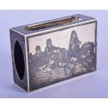 A CONTINENTAL NIELLE SILVER MATCH BOX HOLDER. 5.9cm x 4cm x 2.2cm, weight 52g