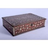 AN 18TH CENTURY ANGLO INDIAN IVORY INLAID HARDWOOD DOCUMENT BOX decorated with scrolling foliage and
