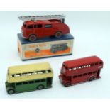 A boxed Dinky Fire Engine 555 together with two Dinky buses. (3).