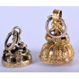 TWO 9CT GOLD FOB SEALS INSERT WITH GEMS. Largest 2.6cm x 1.5cm. Weight 6.96g total (2)