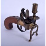 AN ANTIQUE TINDER PISTOL FIRE LIGHTER. 15 cm x 10 cm.