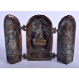 A CHINESE BRONZE BUDDHISTIC TRIPTYCH 20th Century. 21 cm x 15 cm.