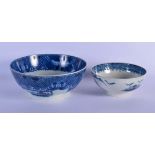 TWO EARLY 19TH CENTURY ENGLISH PEARLWARE BLUE AND WHITE BOWLS. Largest 23 cm diameter. (2)