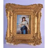 AN ANTIQUE EUROPEAN PORCELAIN PLAQUE within a gilt frame. Porcelain 16 cm x 11 cm.