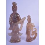 TWO 19TH CENTURY CHINESE CARVED AGATE FIGURES OF FEMALE IMMORTALS Qing. Largest 24 cm high. (2)