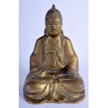 A 19TH CENTURY JAPANESE MEIJI PERIOD POLISHED BRONZE BUDDHA modelled with hands clasped. 20 cm x 10