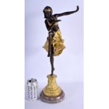 A LARGE CONTEMPORARY COLD PAINTED BRONZE FIGURE OF A DANCER modelled upon a marble base. 50 cm high.