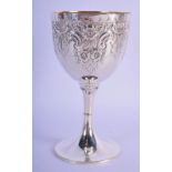 AN EDWARDIAN SILVER EMBOSSED GOBLET. Birmingham 1906. 115 grams. 15.5 cm x 8 cm.