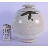 A LARGE STUDIO POTTERY STONEWARE VASE painted with sprays. 26 cm x 18 cm.