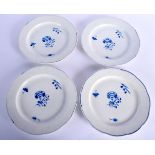 FOUR 18TH CENTURY EUROPEAN BLUE AND WHITE PORCELAIN PLATES possibly Tournai, painted with insects an
