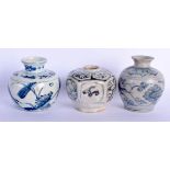 A 17TH CENTURY SOUTH EAST ASIAN BLUE AND WHITE JARLET together with two similar jarlets. Largest 6 c