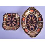 Royal Crown Derby acorn handled oval dish painted with pattern 1128 and a similar square dish both d