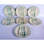 SEVEN ANTIQUE FRENCH MAJOLICA ASPARAGUS PLATES. 24 cm wide. (7)