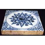 A Chinese blue and white porcelain temple tile decorated with yinyan pattern. 3 x 19.5cm