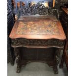 A VERY UNUSUAL 19TH CENTURY CHINESE HARDWOOD DAVENPORT Qing, with rare figural back and embossed lea