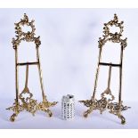 A PAIR OF VINTAGE BRASS STRUT EASELS. 50 cm x 20 cm.