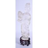A 19TH CENTURY CHINESE CARVED ROCK CRYSTAL FIGURE OF AN IMMORTAL Qing. Crystal 18 cm high.