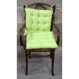 An antique Bentwood wooden chair with attached cushions 89 x 46 x 43cm .