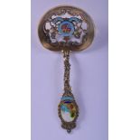 AN EDWARDIAN COMMEMORATIVE ENAMELLED SILVER SPOON. Decorated with Quebec Coat of Arms, Stamped Ster