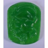 A CHINESE CARVED SPINACH JADE BEAST PENDANT 20th Century. 3.5 cm x 4.5 cm.