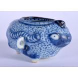 A 19TH CENTURY CHINESE BLUE AND WHITE PORCELAIN TOAD WATER DROPPER bearing Xuande marks to base. 9 c