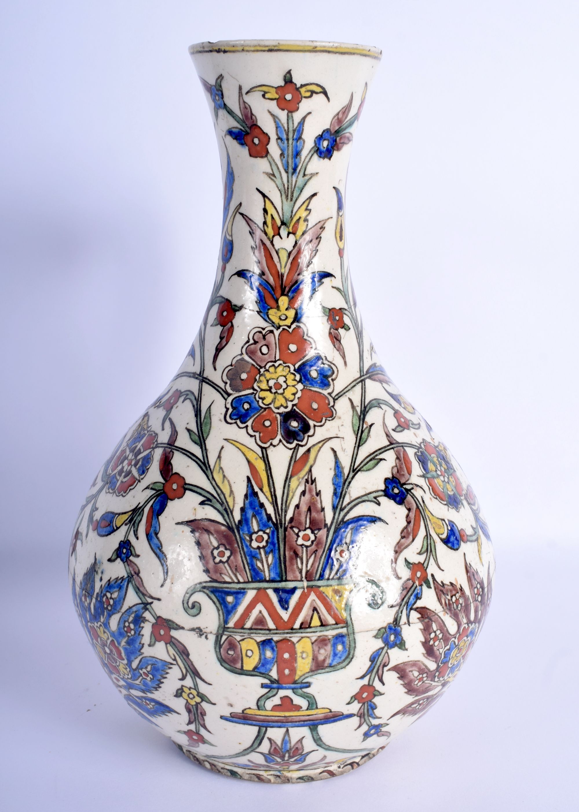 A 19TH CENTURY CONTINENTAL IZNIK FAIENCE GLAZED ENAMELLED JUG possibly Kutahya (Ottoman) painted wit - Image 2 of 4