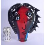 AN UNUSUAL MURANO PICASSO STYLE END OF HEAD DAY HEAD OF A FEMALE with enamelled eyes. 32 cm x 22 cm.