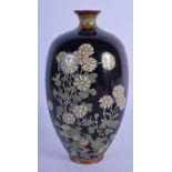 AN EARLY 20TH CENTURY JAPANESE MEIJI PERIOD CLOISONNE ENAMEL VASE decorated with insects and flowers