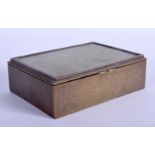 AN EARLY 20TH CENTURY CHINESE JADE INSET BRASS CASKET Late Qing/Republic. 11 cm x 8 cm.