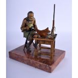 A RARE 19TH CENTURY AUSTRIAN COLD PAINTED BRONZE FIGURE OF A COBBLER modelled upon a marble base. 16