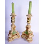 A RARE PAIR OF 19TH CENTURY COPELAND ART UNION PAINTED PORCELAIN CANDLESTICKS overlaid with foliage