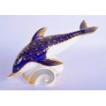 Royal Crown Derby paperweight dark blue dolphin. 19cm Long