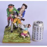 A LARGE 19TH CENTURY DERBY PORCELAIN GROUP OF FIGHTING MALES modelled as a male tugging on his frien