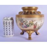 A RARE LARGE 19TH CENTURY JAPANESE MEIJI PERIOD SATSUMA CENSER painted with figures, overlaid with d