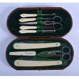 A COLLECTION OF ANTIQUE IVORY GROOMING KIT. 20 cm x 10 cm.