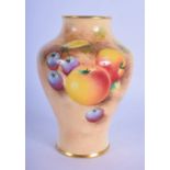 Royal Worcester vase of inverted baluster shape painted with fruit by Roberts, signed, black mark.