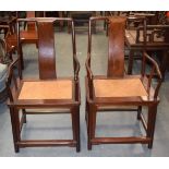 A PAIR OF CHINESE REPUBLICAN PERIOD HARDWOOD CHAIRS. 85 cm x 50 cm.