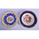 TWO EARLY 19TH CENTURY ENGLISH PORCELAIN CABINET PLATES painted with shells and flowers. Largest 22