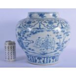A LARGE CHINESE BLUE AND WHITE PORCELAIN JARDINIERE 20th Century, painted with figures. 30 cm x 27 c