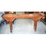 A 19TH CENTURY CHINESE CARVED HARDWOOD SCROLLING ALTAR TABLE Qing. 165 cm x 85 cm.