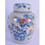 A LATE 19TH CENTURY JAPANESE MEIJI PERIOD PORCELAIN JAR AND COVER painted with foliage and birds. 19