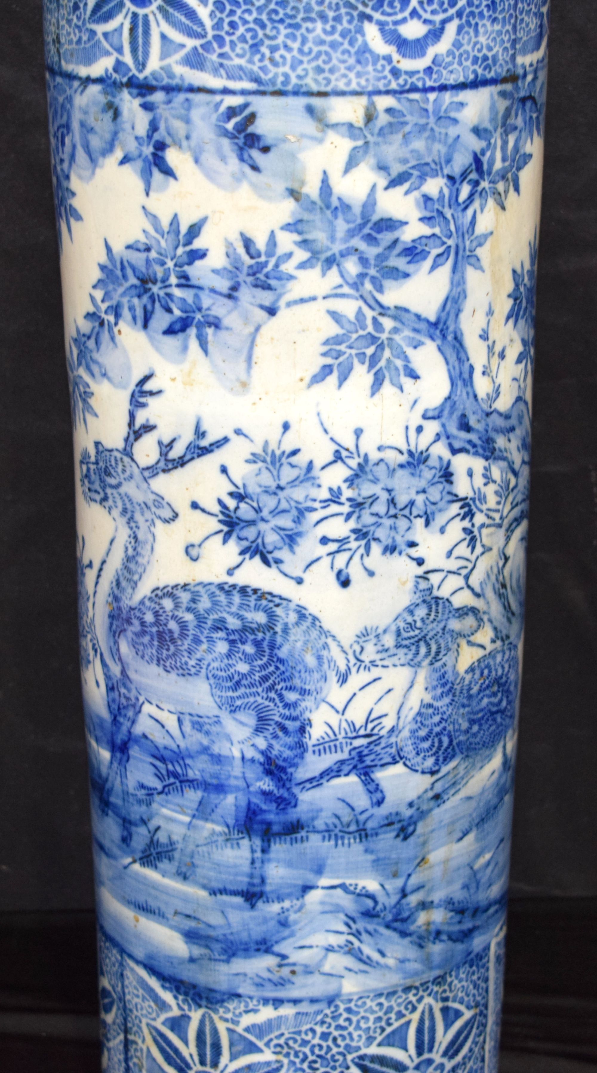 A Japanese porcelain stick stand decorated with deer and foliage. 62 x 22 cm. - Image 2 of 4
