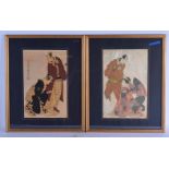 TWO 19TH CENTURY JAPANESE MEIJI PERIOD WOOD BLOCK PRINTS by Hiroshige. 37 cm x 22 cm.
