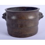 A CHINESE BRONZE CENSER 20th Century, decorated with mask heads. 13.5 cm wide, internal width 10 cm.