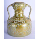A CHINESE TWIN HANDLED PORCELAIN CELADON MALLET FORM VASE 20th Century, bearing Qianlong mark to bas