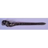 AN ART NOUVEAU SILVER LETTER OPENER formed as a classical maiden. 128 grams. 24 cm long.